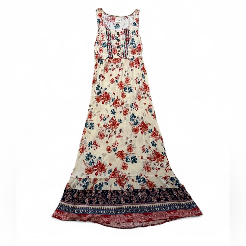 Floral Sleeveless Maxi Dress Knox Rose small strappy button accent